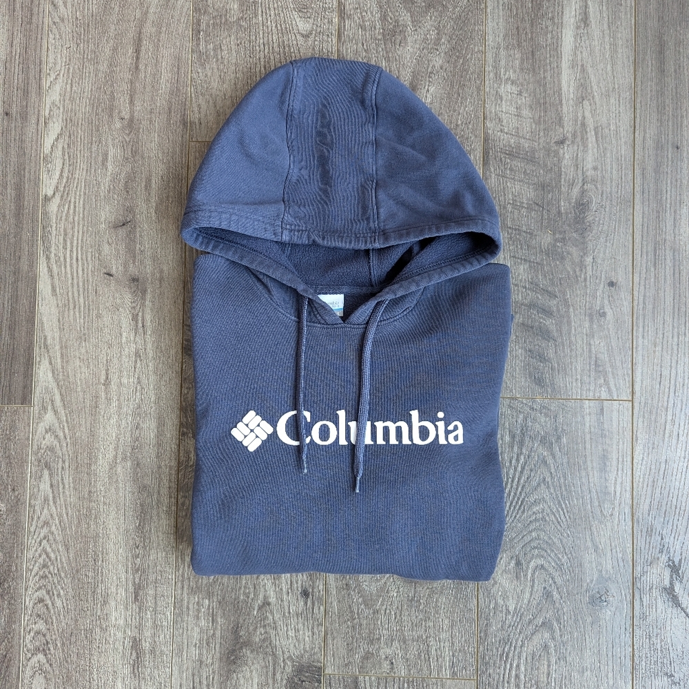 Columbia Slate Blue Pullover Hoodie with Front Pocket and Large Logo